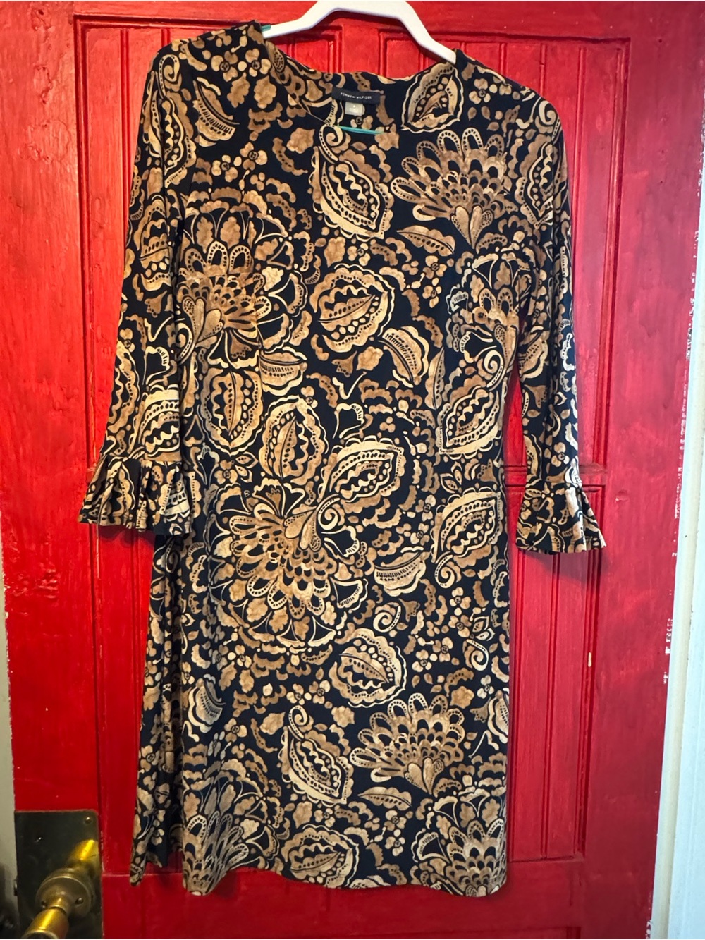Tommy Hilfiger Black and Gold Paisley Midi Dress